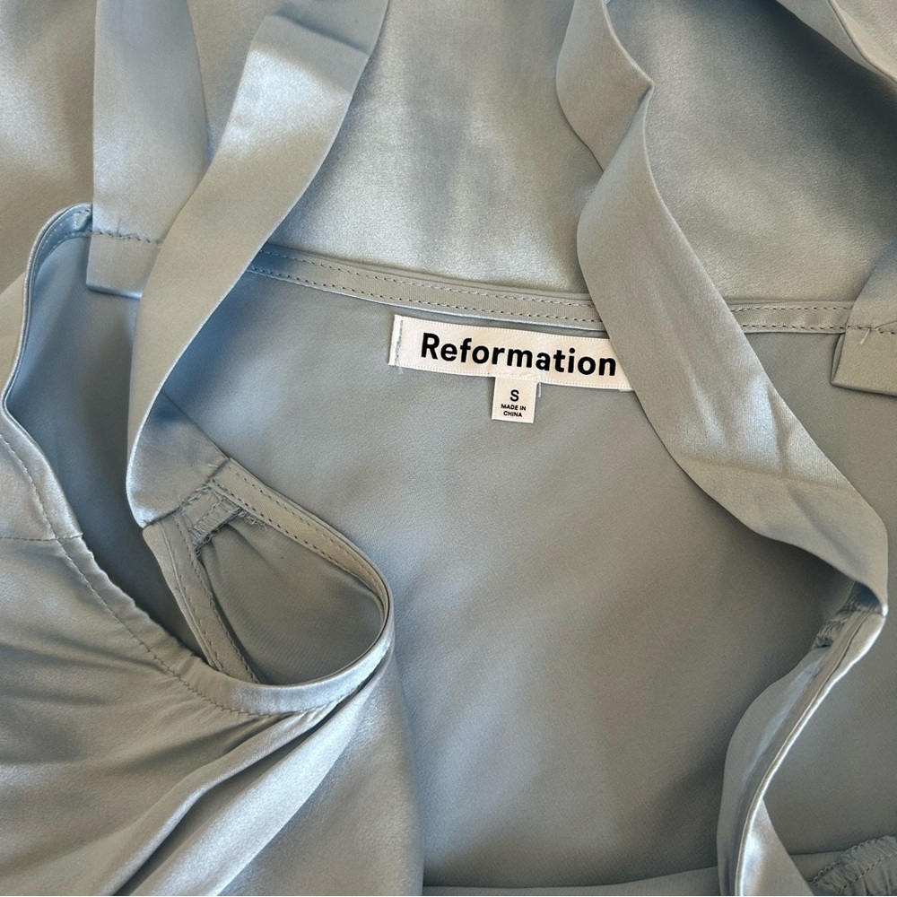BEST Reformation Daytona Silk Midi Dress - Mineral Blue Causal Cocktail Party - Picture 6 of 12